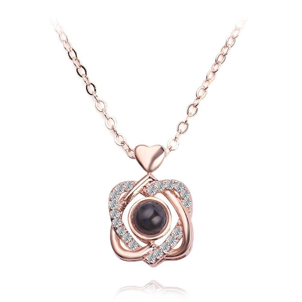 100 Languages I Love You Double Heart Projection Necklace